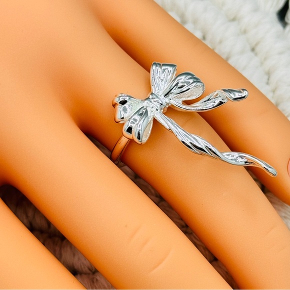 925 Sterling Silver Three Dimensional Bow Tassels Opening Adjustable Ring - Picture 3 of 9